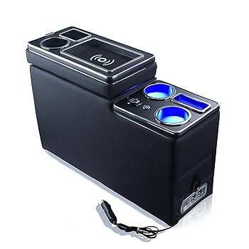 ワイヤレス充電 コンソールボックス 収納 ドリンクホルダー LED付き USB ワイヤレス充電 コンソールボックス 収納 ドリンクホルダー LED